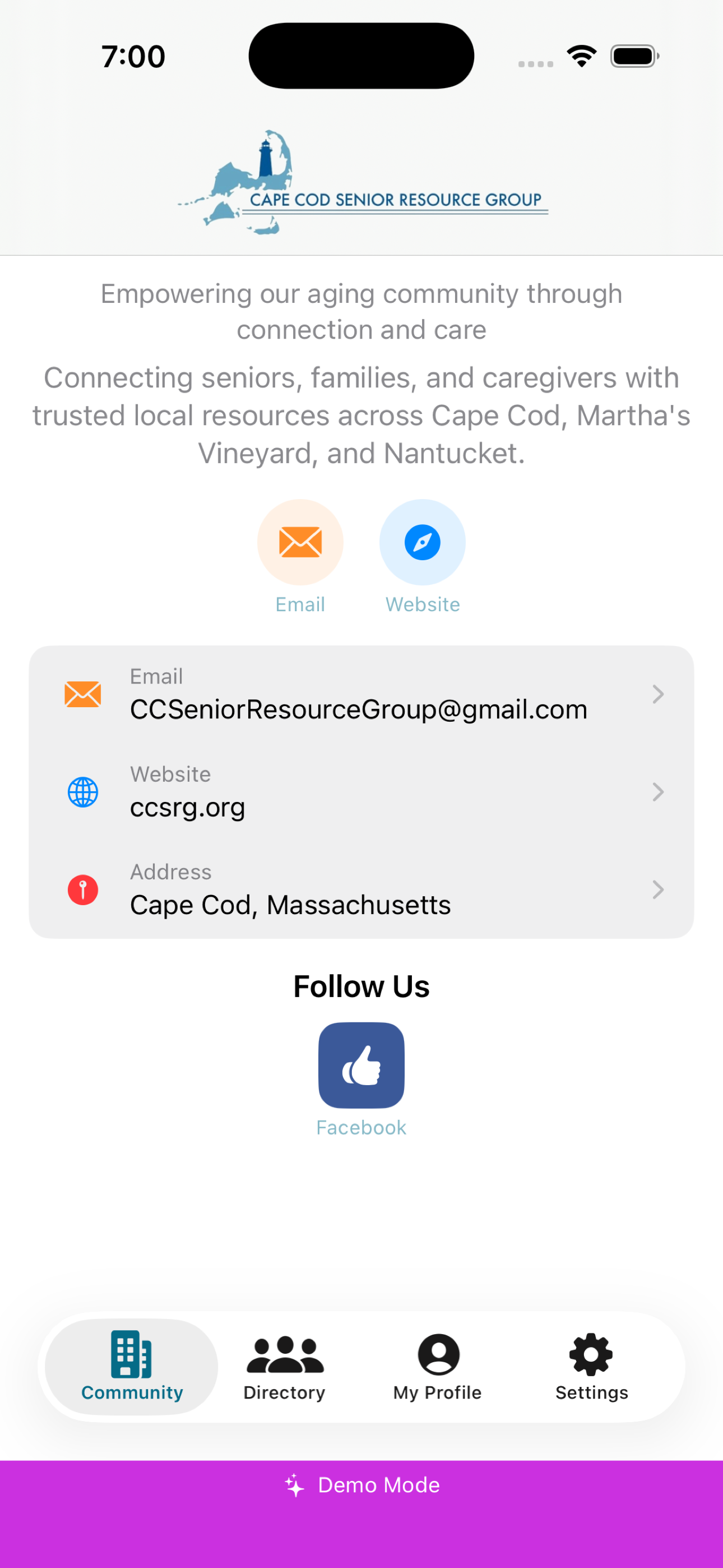 Community page on iPhone